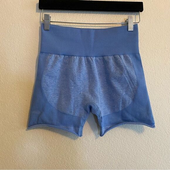 Gymshark Style Cut Off Light Blue Short Biker Shorts - Picture 1 of 5
